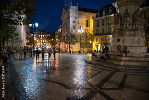 Luis de Camoes Square at night, Lisbon, Portugal