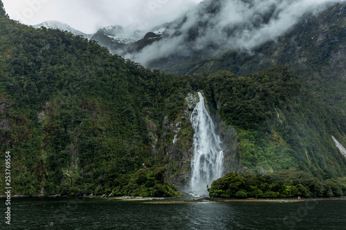 Cloudy and rainy day at Milford Sound  South Island  New Zealand