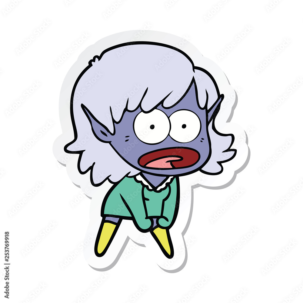 sticker of a cartoon shocked elf girl sticker of a cartoon shocked elf girl