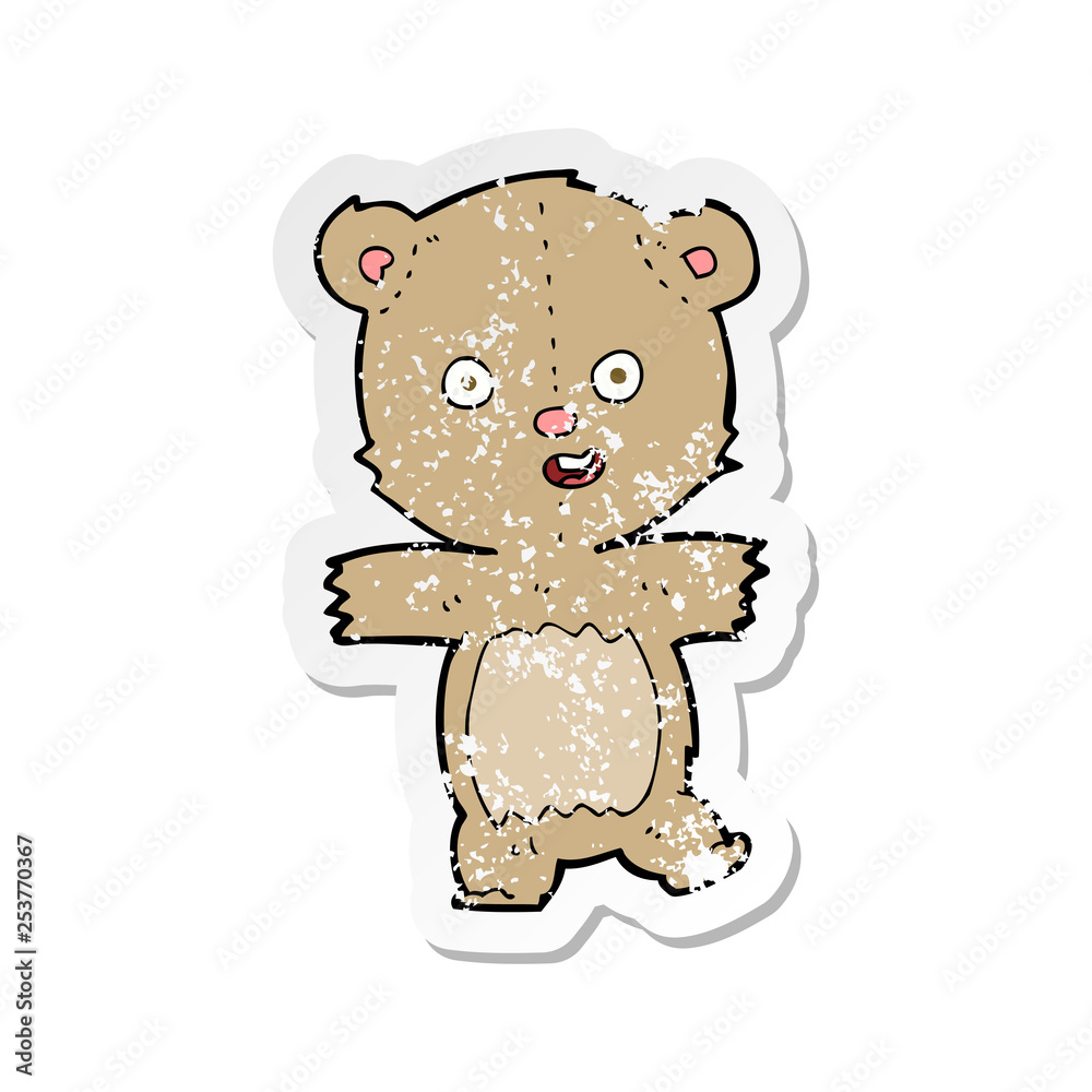 retro distressed sticker of a cartoon dancing teddy bear retro distressed sticker of a cartoon dancing teddy bear