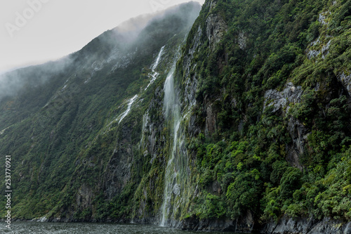 Cloudy and rainy day at Milford Sound  South Island  New Zealand