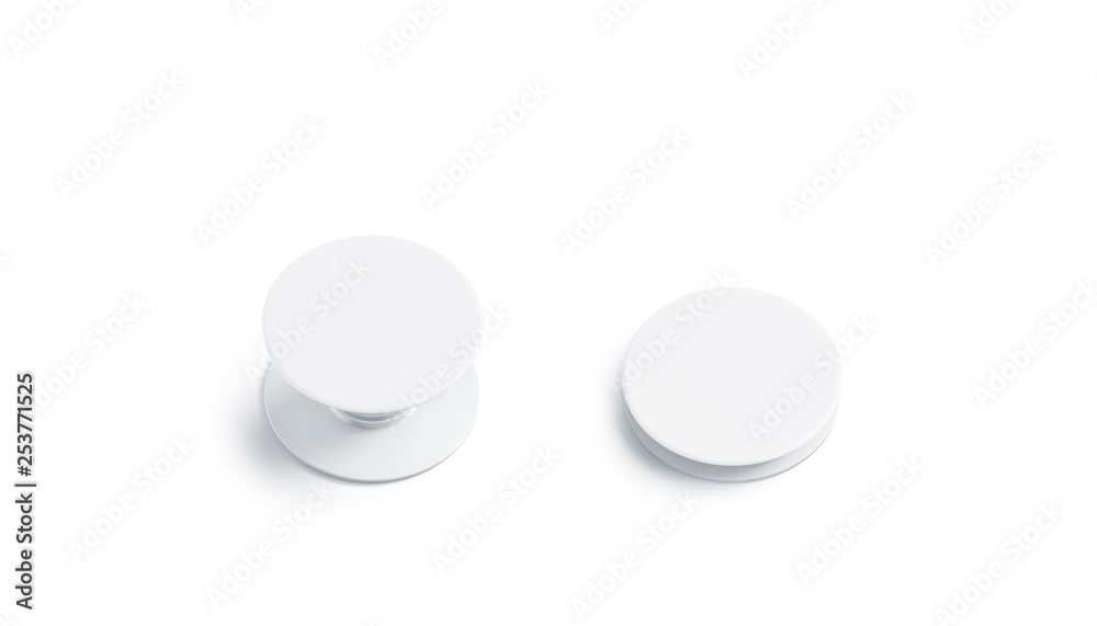 Blank white phone pop socket mock up, isolated, top view, 3d rendering. Empty folded and unfolded mobile accessory mockup. Clear adhesive cellphone button for company branding template. Blank white phone pop socket mock up, isolated, top view, 3d rendering. Empty folded and unfolded mobile accessory mockup. Clear adhesive cellphone button for company branding template.