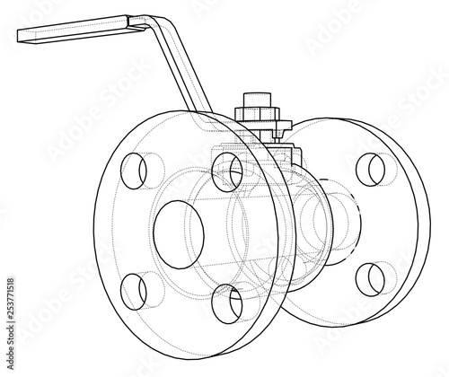Industrial valve outline. Vector rendering of 3d