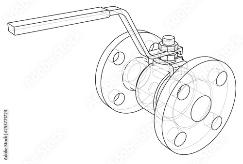 Industrial valve outline. Vector rendering of 3d