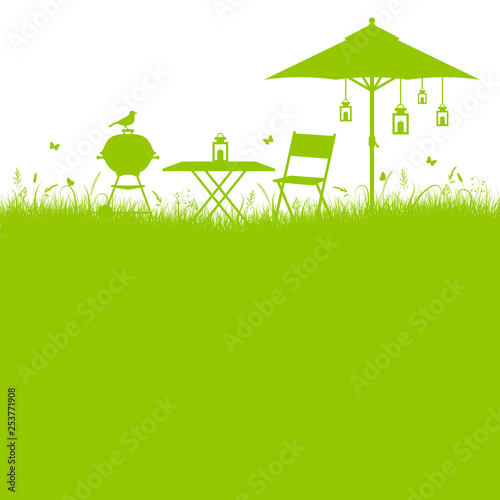 Garten Barbecue Umriss Grün