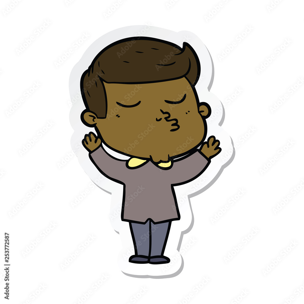 sticker of a cartoon model guy pouting