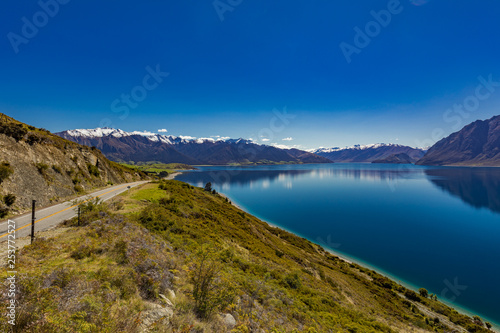 Panoramic photos of Lake Hawea and mountains  South Island  New Zealand