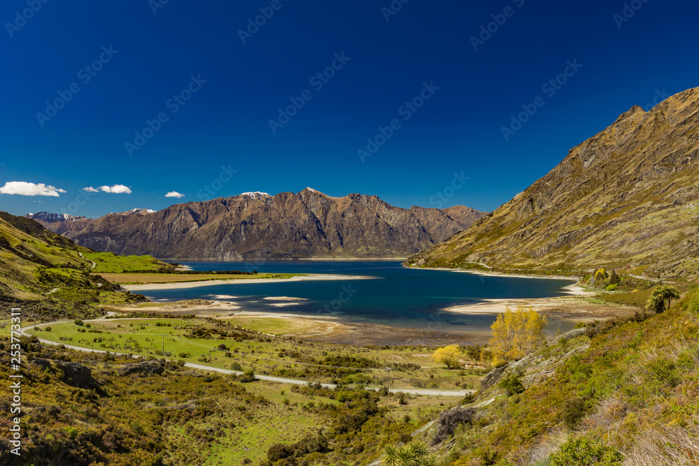 Panoramic photos of Lake Hawea and mountains, South Island, New Zealand