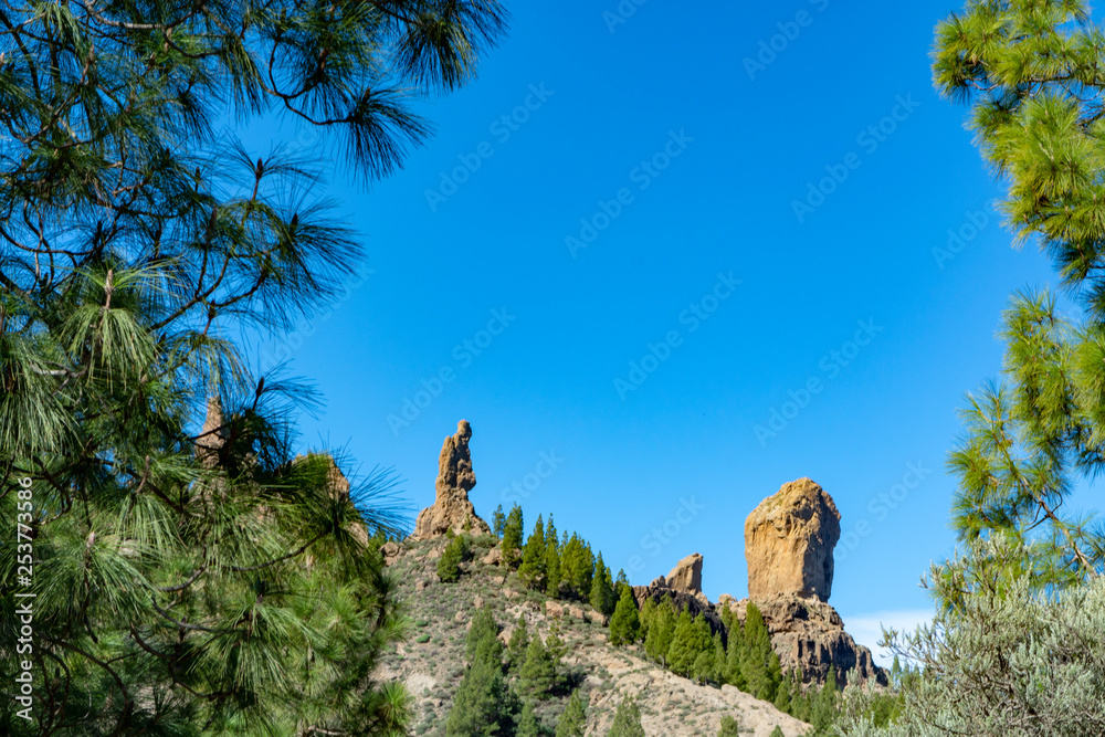 Obraz premium Mountains landscape with Roque Nublo on Gran Canaria island, Canary, Spain