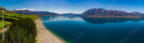 Panoramic photos of Lake Hawea and mountains  South Island  New Zealand