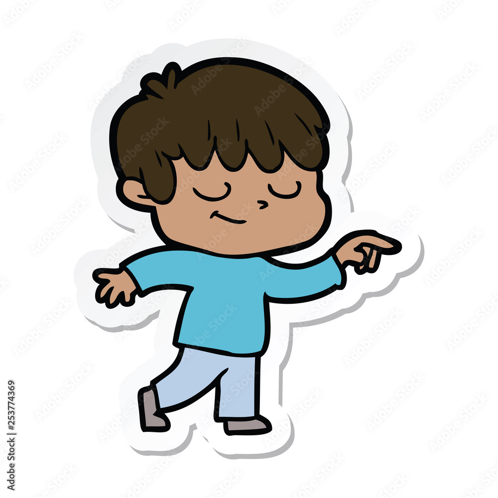 sticker of a cartoon happy boy