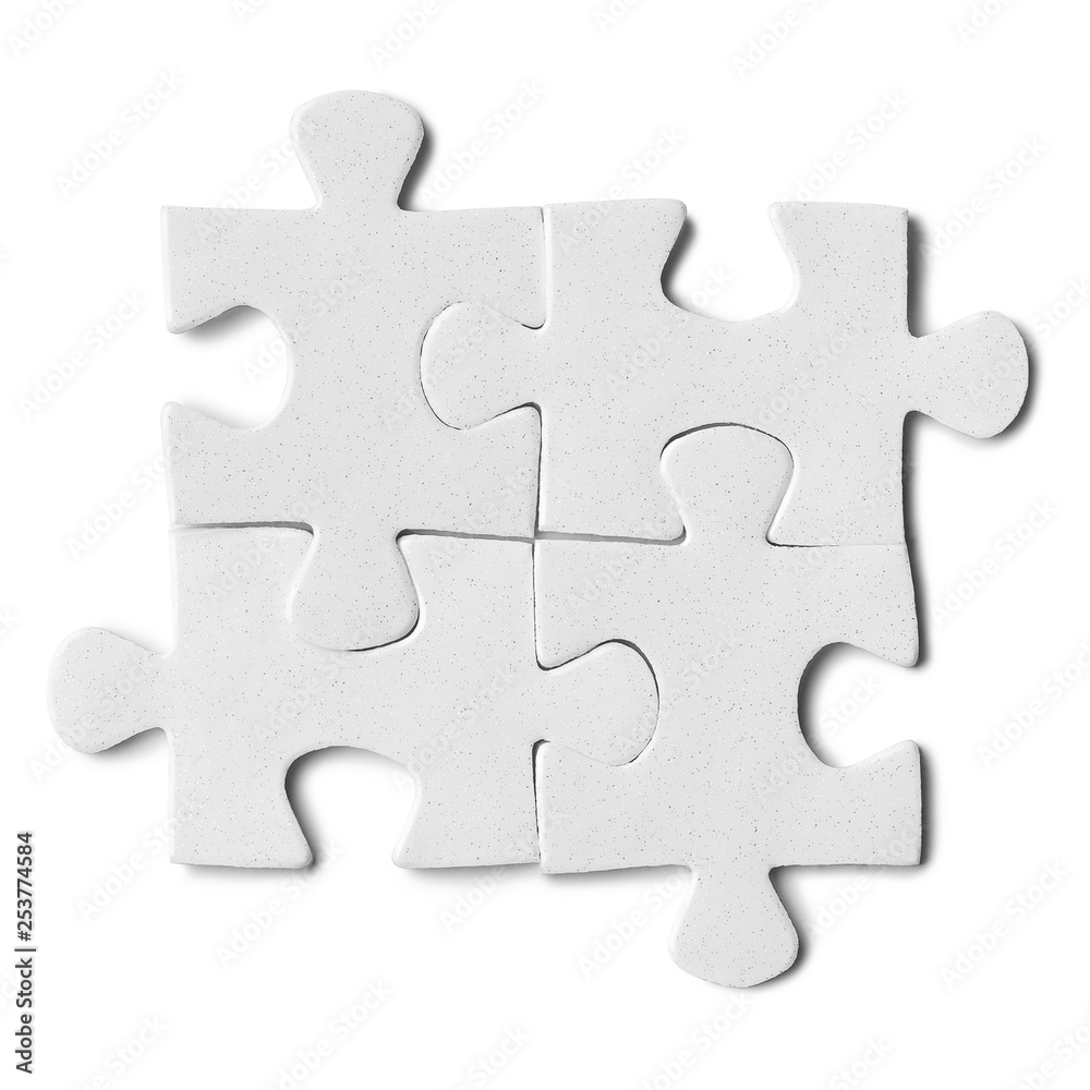 Four blank white puzzle pieces, isolated on white background Four blank white puzzle pieces, isolated on white background