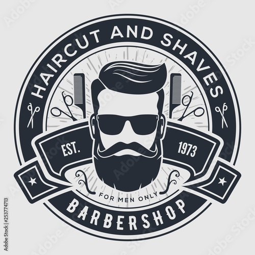 Barber shop vintage label, badge, or emblem. Vector illustration