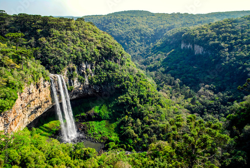 View of the Caracol Waterfall, with 131 meters of fall, in the middle of the forest, Gramado, Rio Grande do Sul, Brazil