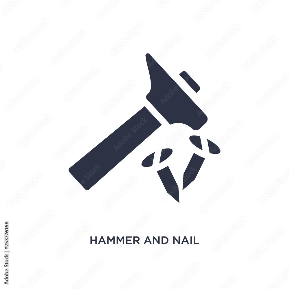 hammer and nail icon on white background. Simple element illustration from tools concept. hammer and nail icon on white background. Simple element illustration from tools concept.