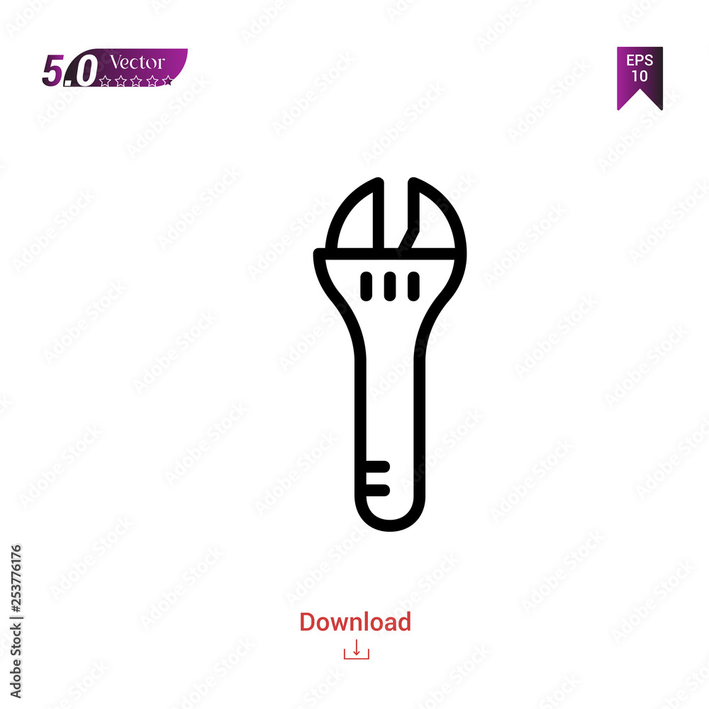 Outline wrench icon isolated on white background. Popular icons for 2019 year. Line pictogram. Graphic design, mobile application, logo, user interface. EPS 10 format vector Outline wrench icon isolated on white background. Popular icons for 2019 year. Line pictogram. Graphic design, mobile application, logo, user interface. EPS 10 format vector