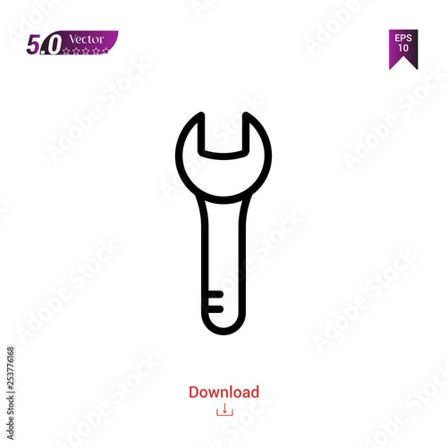 Outline wrench icon isolated on white background. Popular icons for 2019 year. Line pictogram. Graphic design, mobile application, logo, user interface. EPS 10 format vector