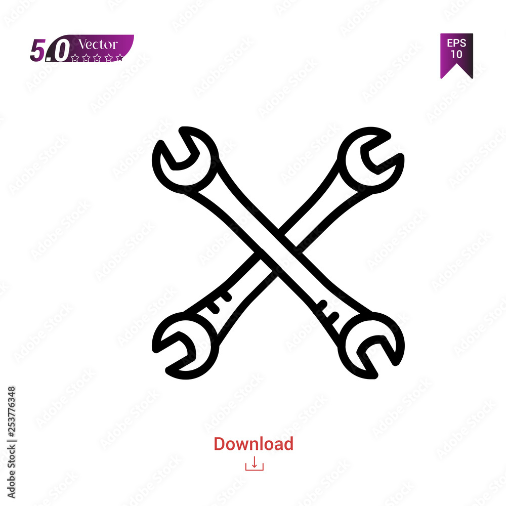 Outline wrench icon isolated on white background. Popular icons for 2019 year. Line pictogram. Graphic design, mobile application, logo, user interface. EPS 10 format vector Outline wrench icon isolated on white background. Popular icons for 2019 year. Line pictogram. Graphic design, mobile application, logo, user interface. EPS 10 format vector
