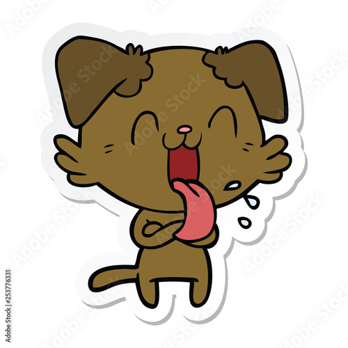 sticker of a cartoon panting dog
