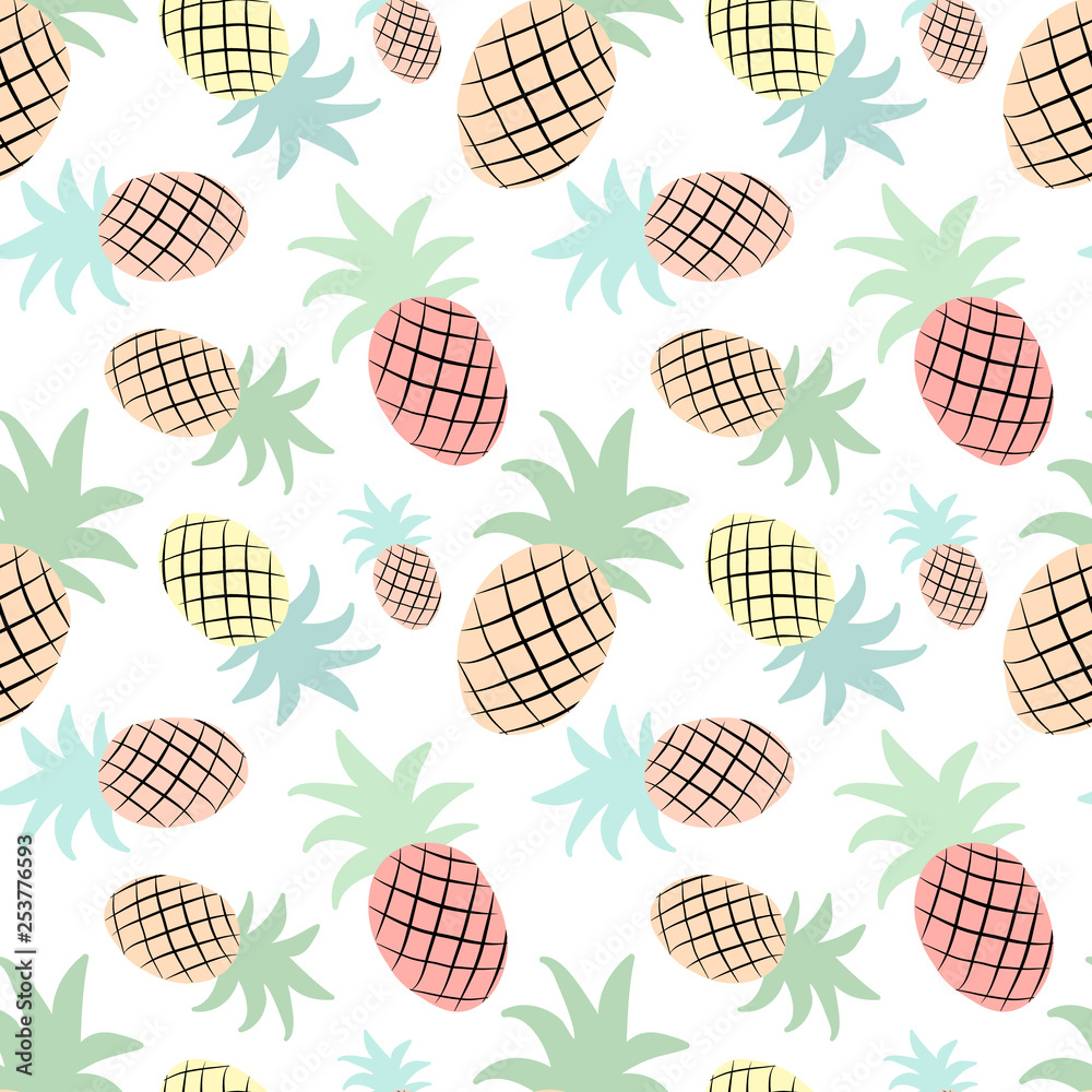 Seamless tropical pattern with a pineapple. Vector summer illustration of a flamingo for kids, textiles, background, nursery, birthday, shower, paper, clothes, gift Seamless tropical pattern with a pineapple. Vector summer illustration of a flamingo for kids, textiles, background, nursery, birthday, shower, paper, clothes, gift