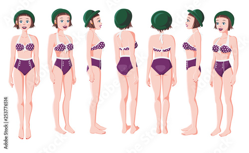 Illustration of Smiling Women in Swimming Suit