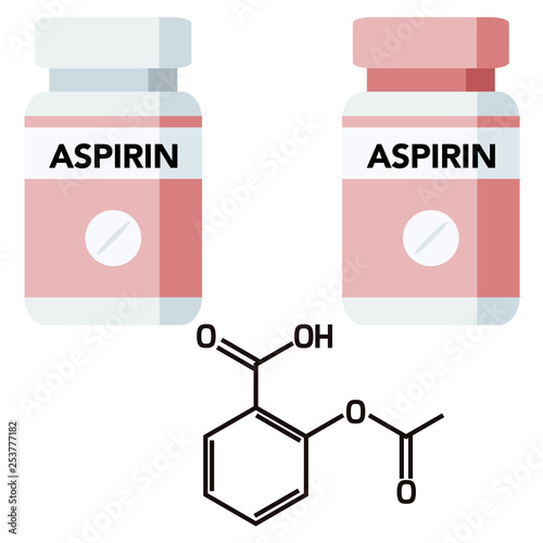 Aspirin, also known as acetylsalicylic acid (ASA), is a medication used to treat pain, fever, or inflammation photo