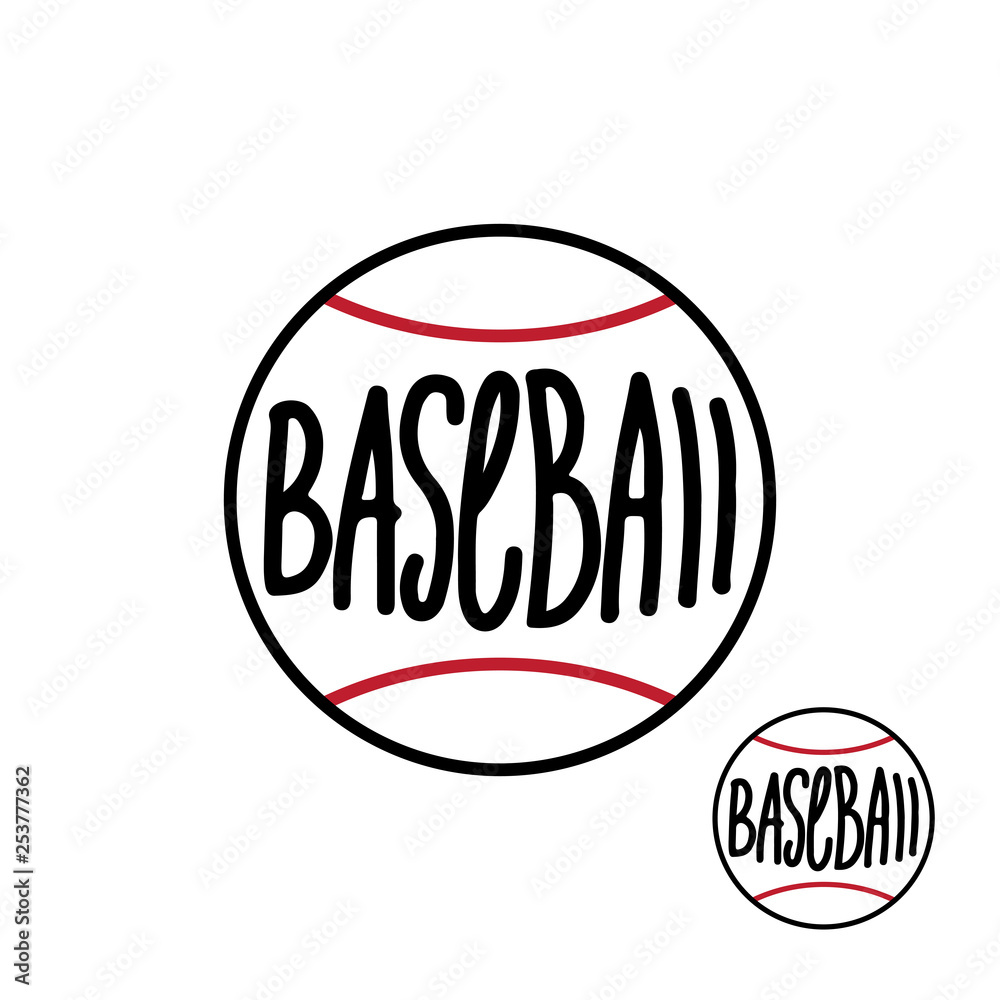 Baseball ball with hand drawn inscription on white background Vector illustration line Baseball ball with hand drawn inscription on white background Vector illustration line