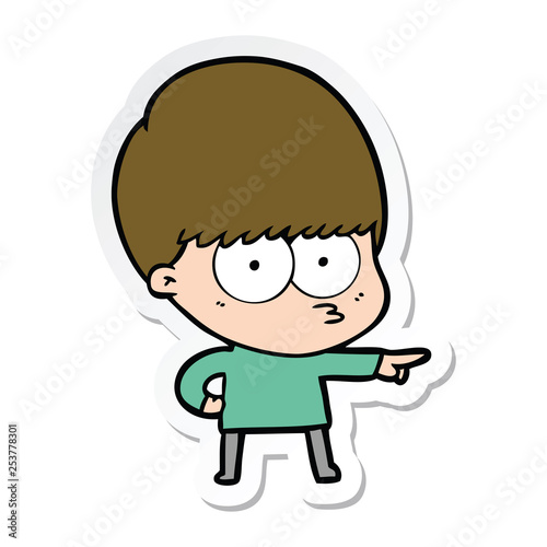 sticker of a nervous cartoon boy
