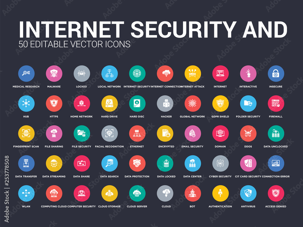 50 internet security and set icons such as access denied, antivirus, authentication, bot, cloud, cloud server, cloud storage, computer security, computing simple modern isolated vector icons can be
