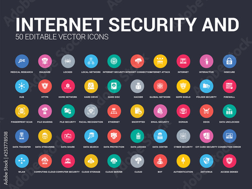 50 internet security and set icons such as access denied, antivirus, authentication, bot, cloud, cloud server, cloud storage, computer security, computing simple modern isolated vector icons can be