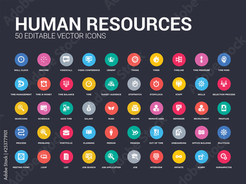 50 human resources set icons such as humanpictos, hurry, infinite, interview, job, job application, job search, list, loop. simple modern isolated vector icons can be use for web mobile