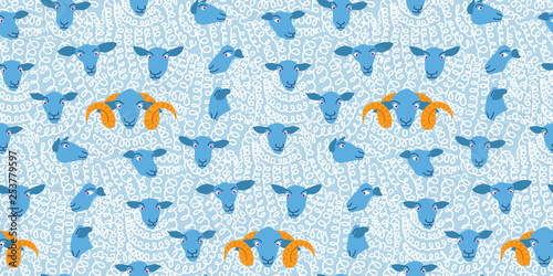 Flock of sheeps drawing seamless pattern