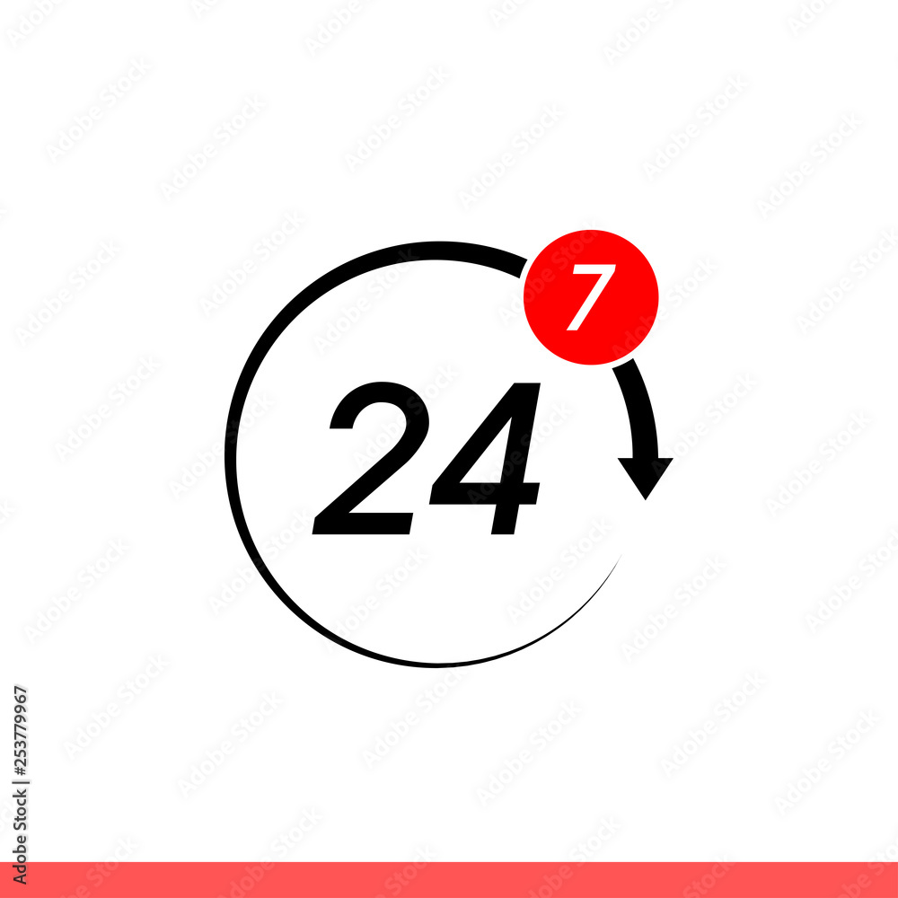24/7 services vector icon, full time symbol. Simple, flat design for web or mobile app 24/7 services vector icon, full time symbol. Simple, flat design for web or mobile app