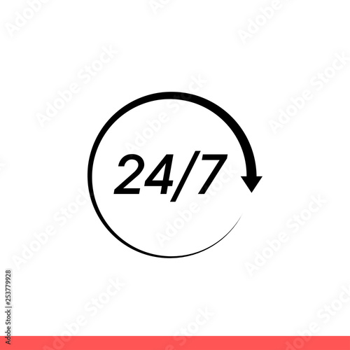 24/7 services vector icon, full time symbol. Simple, flat design for web or mobile app