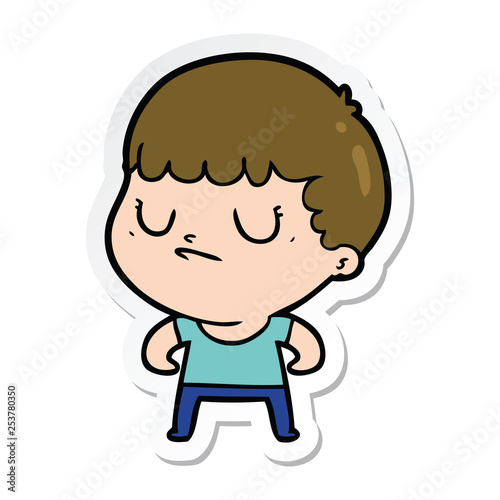 sticker of a cartoon grumpy boy