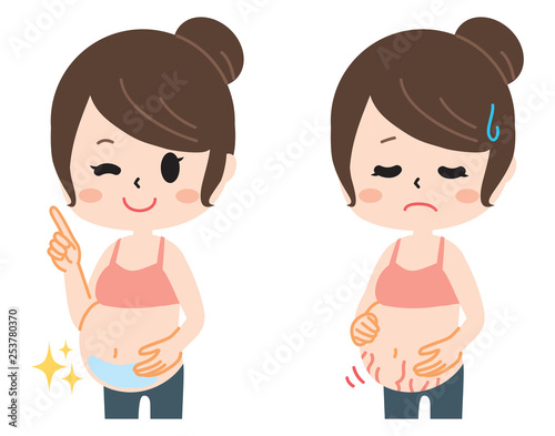 Fototapeta Naklejka Na Ścianę i Meble -  Two types of pregnant women suffering from pregnancy line