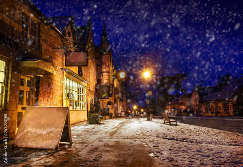 Broadway, Gloucestershire high street snowy scene photo