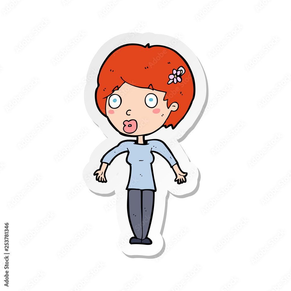 sticker of a cartoon shocked woman sticker of a cartoon shocked woman