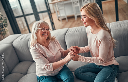 Mother with daughter at home