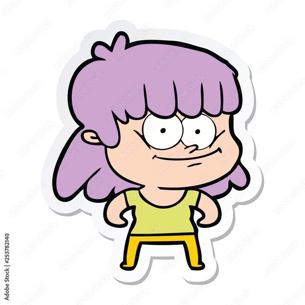 sticker of a cartoon smiling woman sticker of a cartoon smiling woman