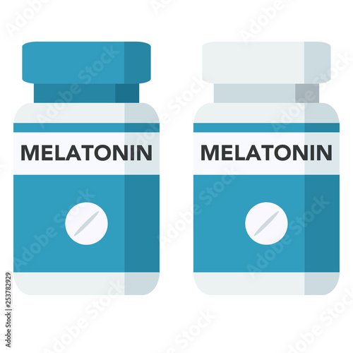Melatonin is a hormone made by the pineal gland. Melatonin is frequently taken to alleviate difficulty falling or staying asleep. Bottle of pills.