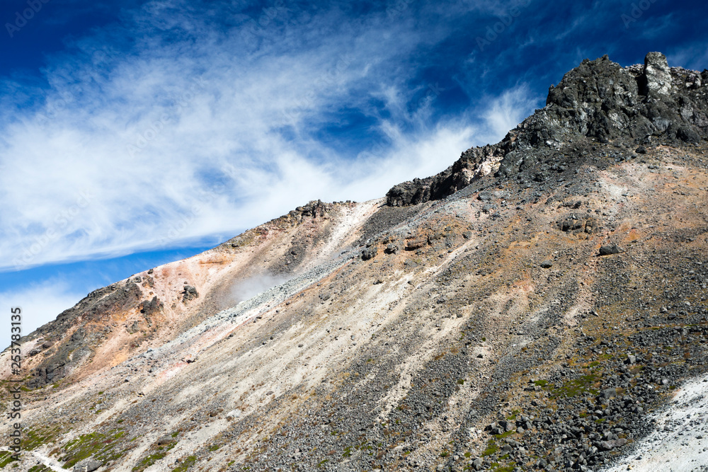 那須岳の岩肌、青空と雲と#5