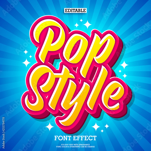 colorful pop style text effect cool retro pop design with sunburst background