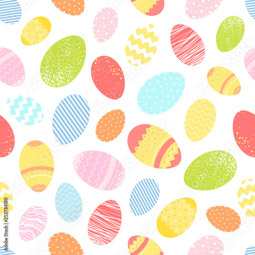 Seamless pattern.Pattern with different colorful easter eggs. Hand drawn stylized elements.Easter holiday decorative background perfect for prints, flyers,banners,invitations,special offer and more.