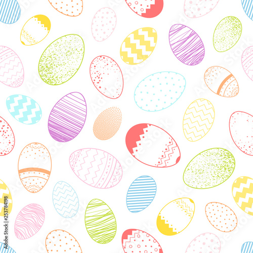 Seamless pattern.Pattern with different colorful easter eggs. Hand drawn stylized elements.Easter holiday decorative background perfect for prints, flyers,banners,invitations,special offer and more.