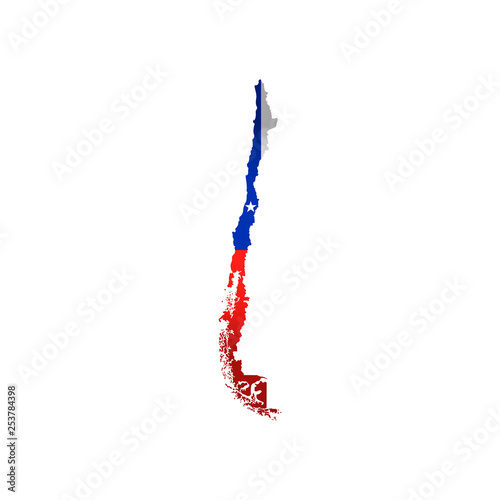 Vector isolated simplified illustration icon with silhouette of Chile map. National Chilean flag (red, white, blue colors). White background