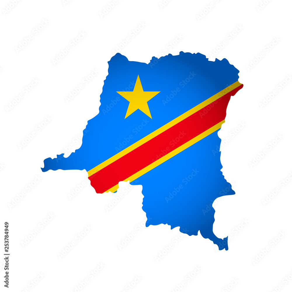 Obraz premium Vector isolated simplified illustration icon with silhouette of Democratic Republic of the Congo map. National flag. White background