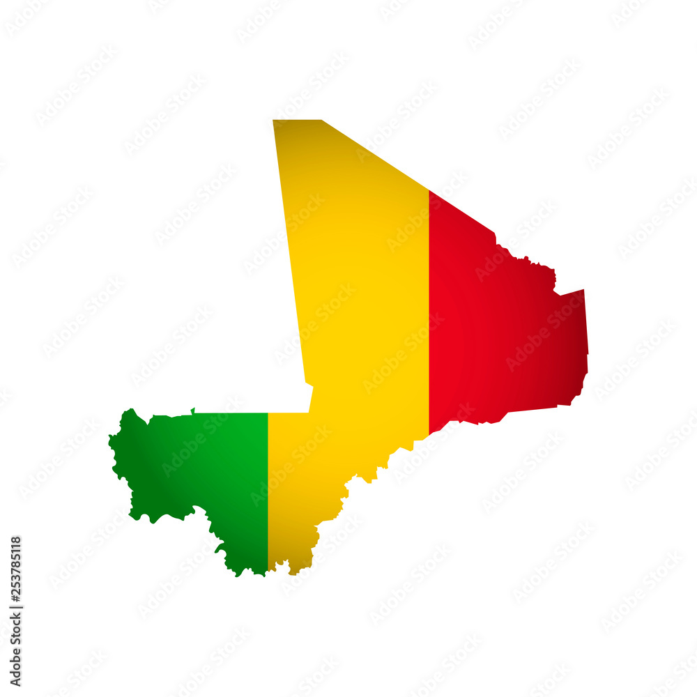 Fototapeta premium Vector isolated simplified illustration icon with silhouette of Mali map. National flag. White background