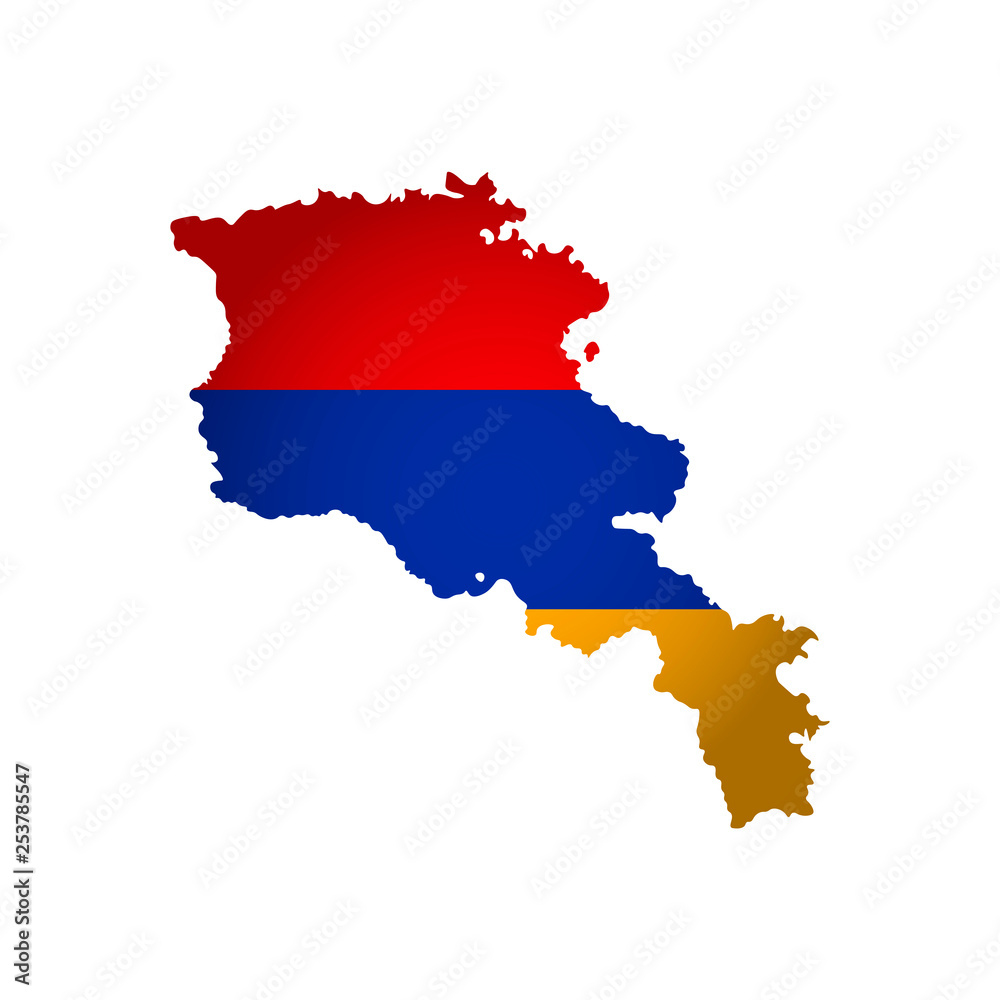 Vector isolated simplified illustration icon with silhouette of Armenia map. National flag. White background Vector isolated simplified illustration icon with silhouette of Armenia map. National flag. White background