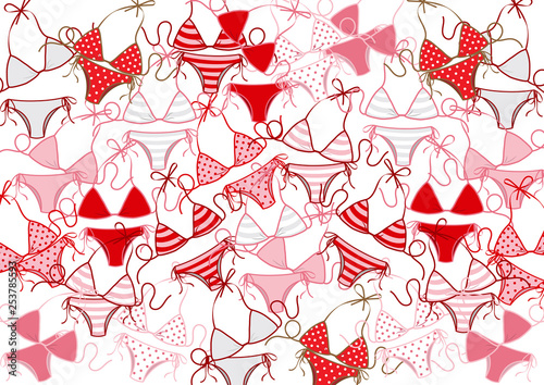 paper art with seamless of swimming suit or bikini and summer pattern background cartoon design vector photo